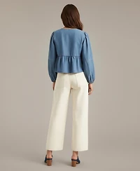 Modenaire Women's Roma Denim Tie-Front Peplum Blouse