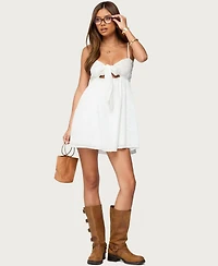 Edikted Women's Embroidered Tie Front Cutout Mini Dress