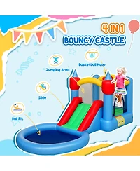 Qaba Inflatable Bounce House, 4 in 1 Bouncy Castle with Blower, Multicolor