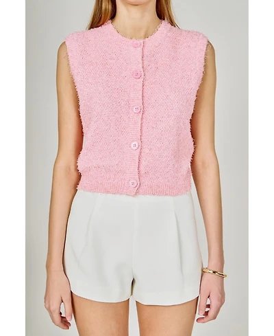 endless rose Women's Textured Sleeveless buttoned vest Top