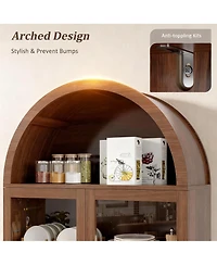 Yigii Arched Kitchen Pantry Cabinet with Adjustable Shelves and Tempered Glass Doors