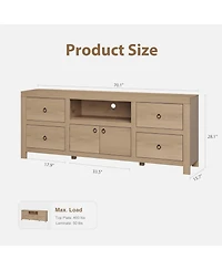 gaomon Farmhouse Tv Stand for 75/80 Inch TVs, 70" Long Entertainment Center with 6 Storage Drawer & Soundbar Shelf, Television Consoles Stands