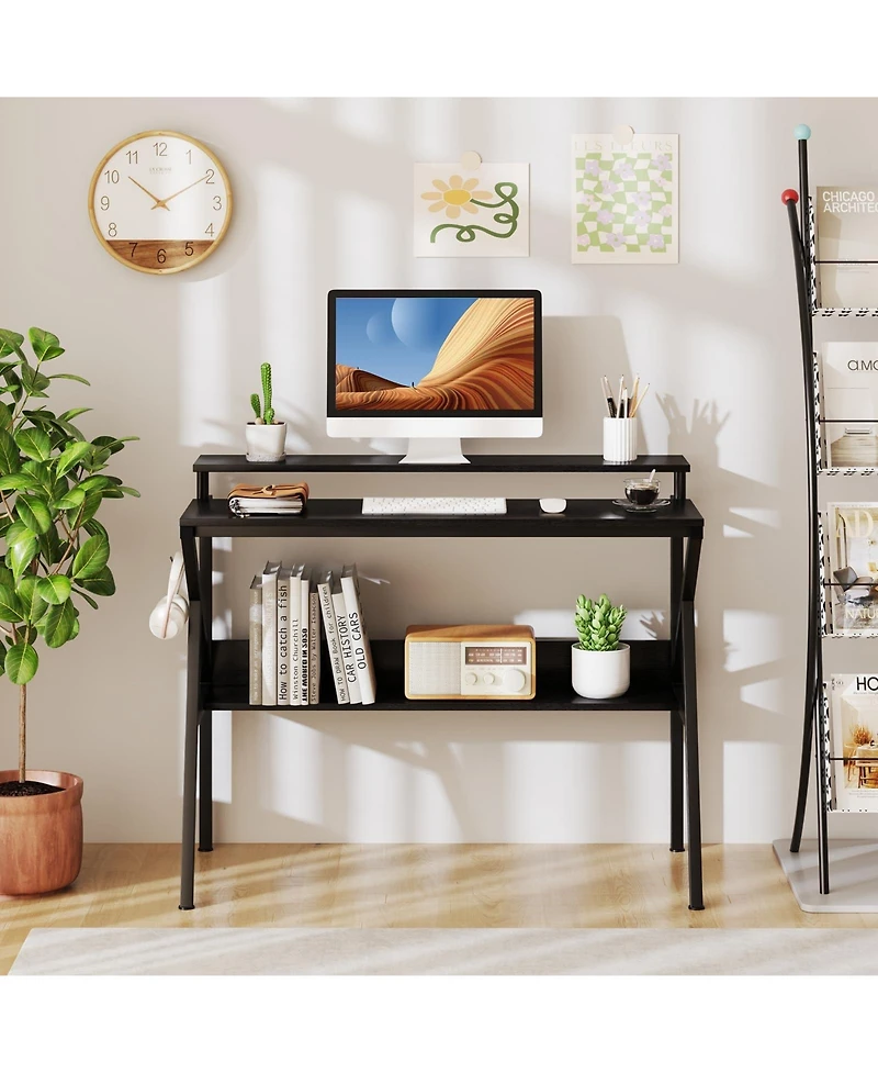 Mecale Computer Desk with Monitor Stand Extra Storage