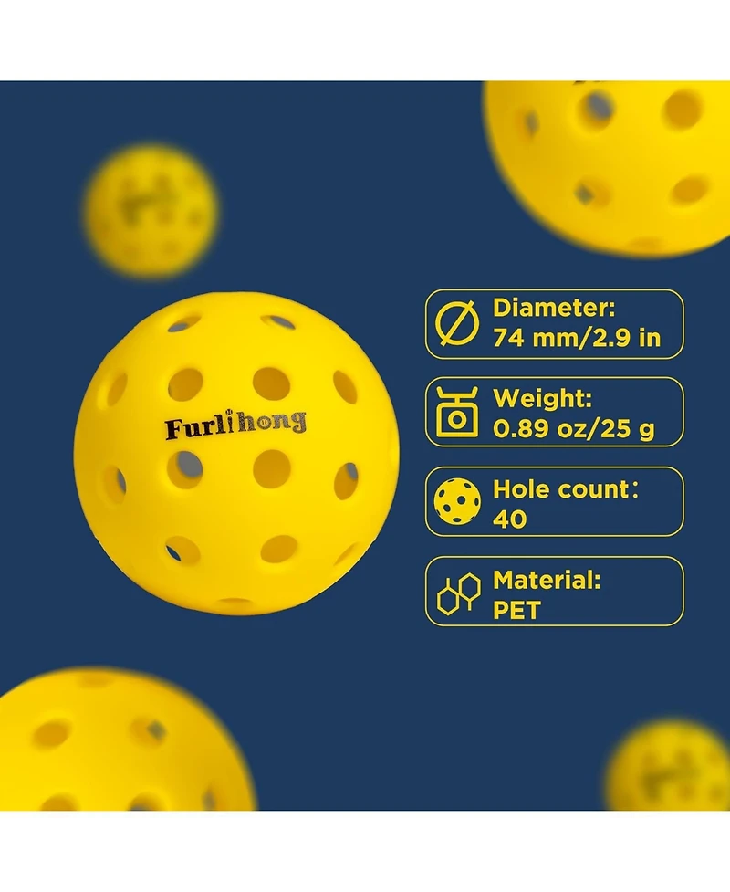 Furlihong Outdoor Pickleball Balls 16 Pack with 40 Holes Official 74mm Size Durable Practice Balls with Portable Mesh Bag for All Skill Levels