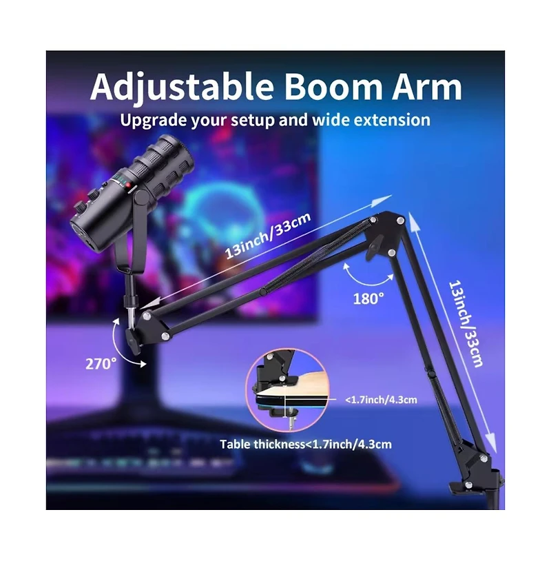 ZealSound Xlr/Usb Mic Kit: Noise Cancel/Echo/Mute/Volume with Boom Stand for Gaming/Podcast/Streaming/Recording on Pc/Mac/PS4/PS5/Phone/Mixers