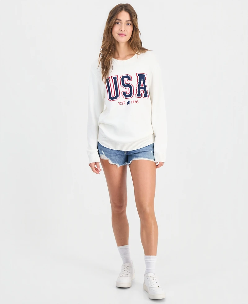 Hooked Up by Iot Juniors' Usa Crewneck Sweater
