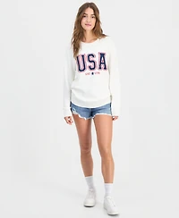 Hooked Up by Iot Juniors' Usa Crewneck Sweater