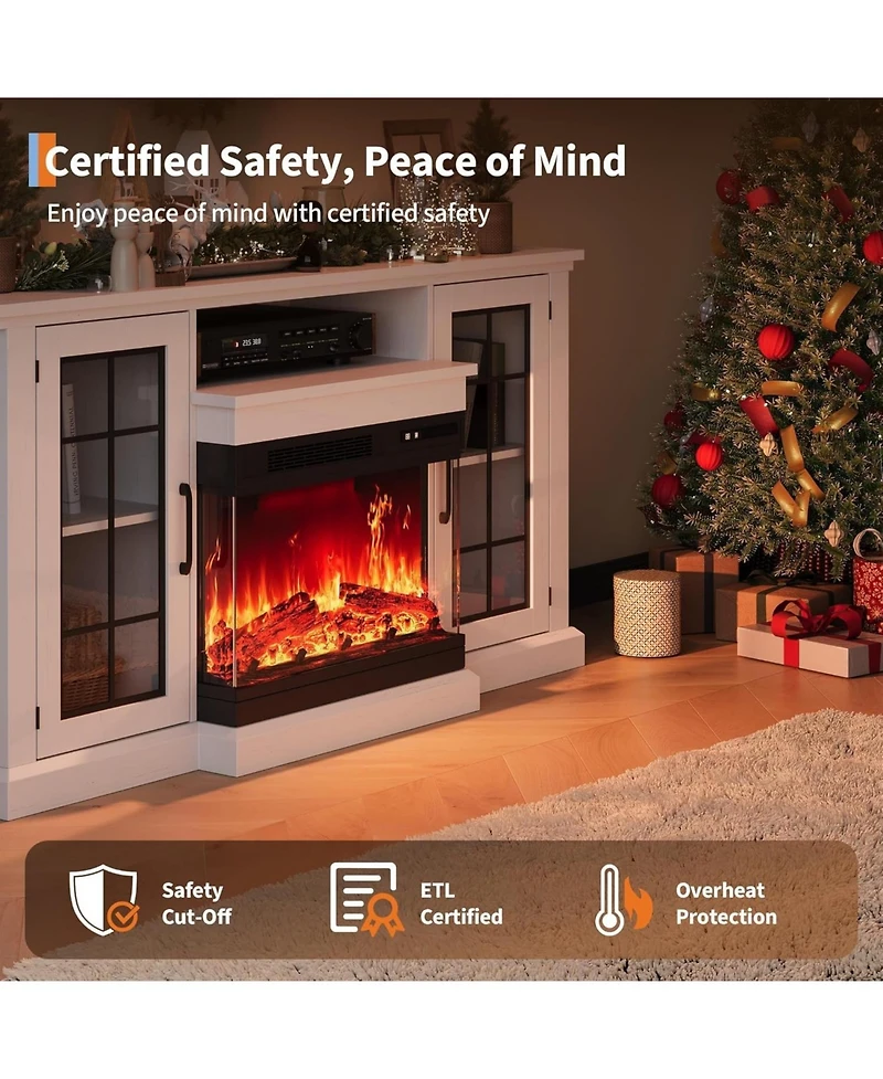 gaomon 75" Fireplace Tv Stand, Modern Entertainment Center with 24" 3-Sided Glass Electric Fireplace, 12 Flame Colors, Remote Control