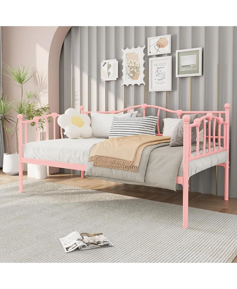 gaomon Sofa Bed Frame with Heart-Shaped Decoration and Steel Slat Support, Space-Saving, No Box Spring Needed, for Apartment, Living Room
