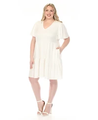 White Mark Plus V-Neck Short Sleeve Dress