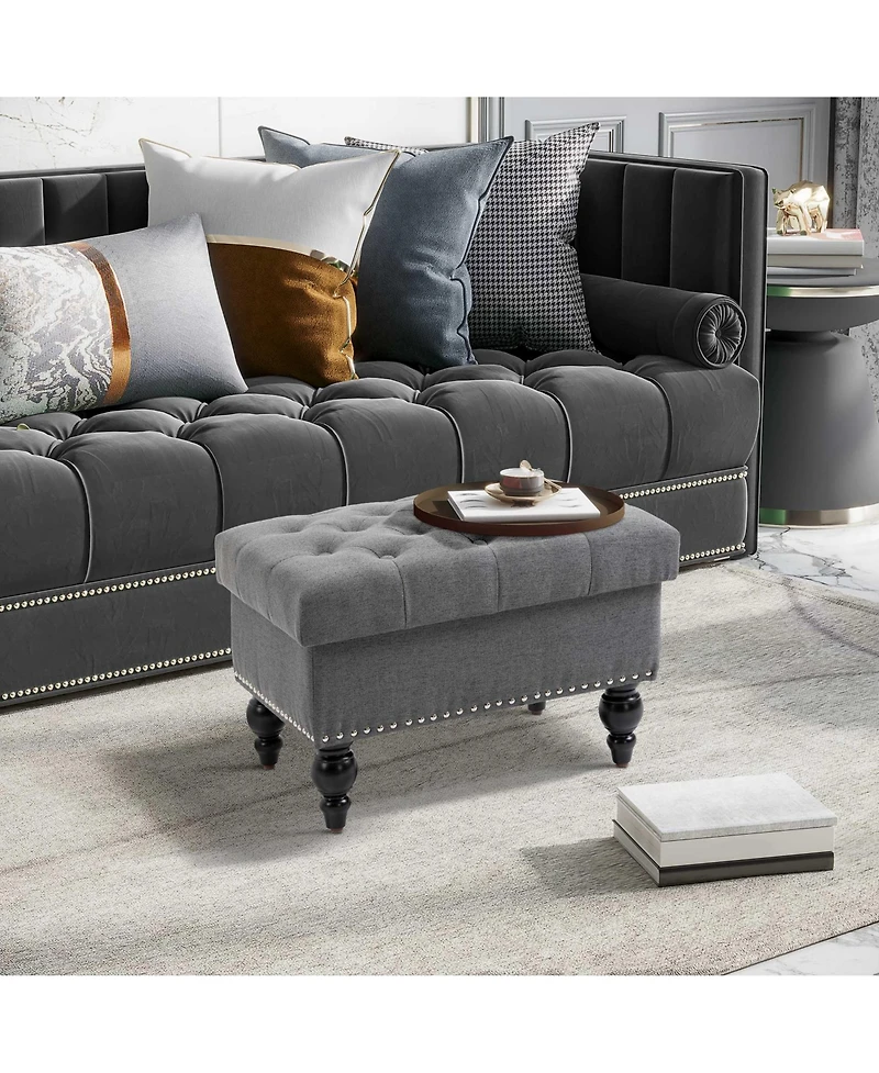 Homcom 25" Button-Tufted Storage Ottoman with Removable Lid,