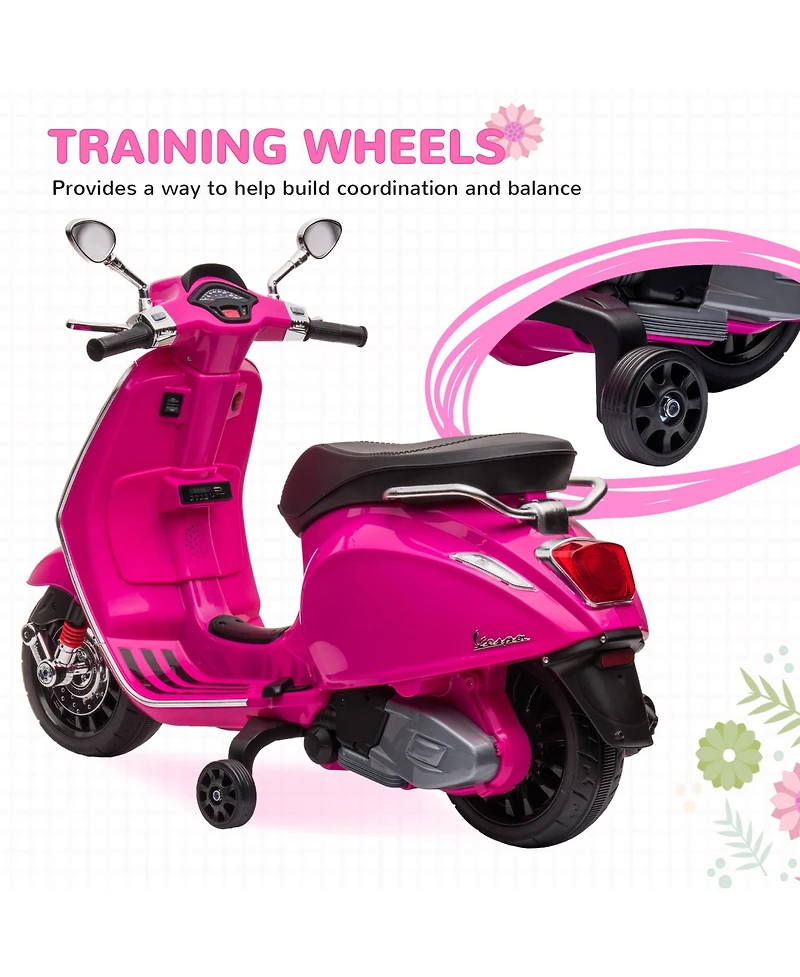 Qaba Vespa Licensed Electric Motorcycle for Kids W/ Music, Fm Radio,