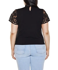 Belldini Plus Lace-Front Mock-Neck Top