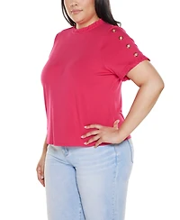 Belldini Plus Ruffle-Trim Grommet Knit Top