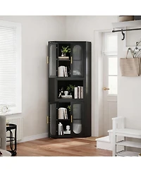 Yigii 64" Tall Metal Corner Cabinet with Glass Doors for Kitchen, Bathroom, or Bedroom