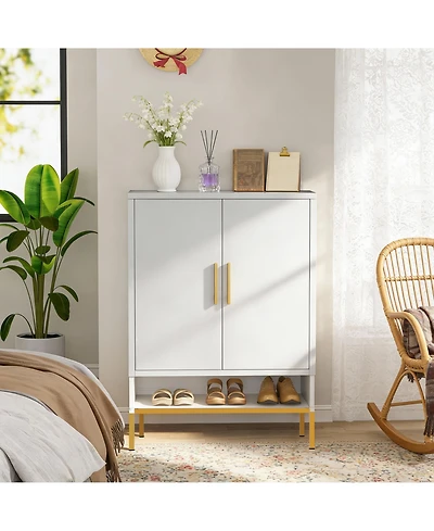 Rainsken 2-Doors Shoes Cabinet, 7-Tier Hidden Shoe Rack, Modern Narrow Shoe Storage Cabinet with Adjustable Shelves for Entryway, Hallway, Closet