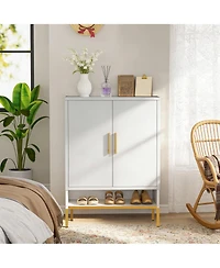 Rainsken 2-Doors Shoes Cabinet, 7-Tier Hidden Shoe Rack, Modern Narrow Shoe Storage Cabinet with Adjustable Shelves for Entryway, Hallway, Closet