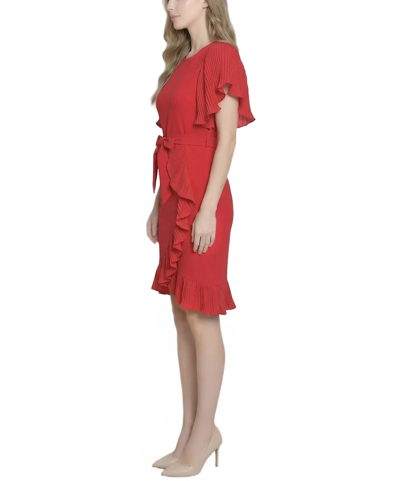 Ny Collection Petite Short-Sleeve Pleated Ruffle Dress