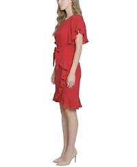 Ny Collection Petite Short-Sleeve Pleated Ruffle Dress