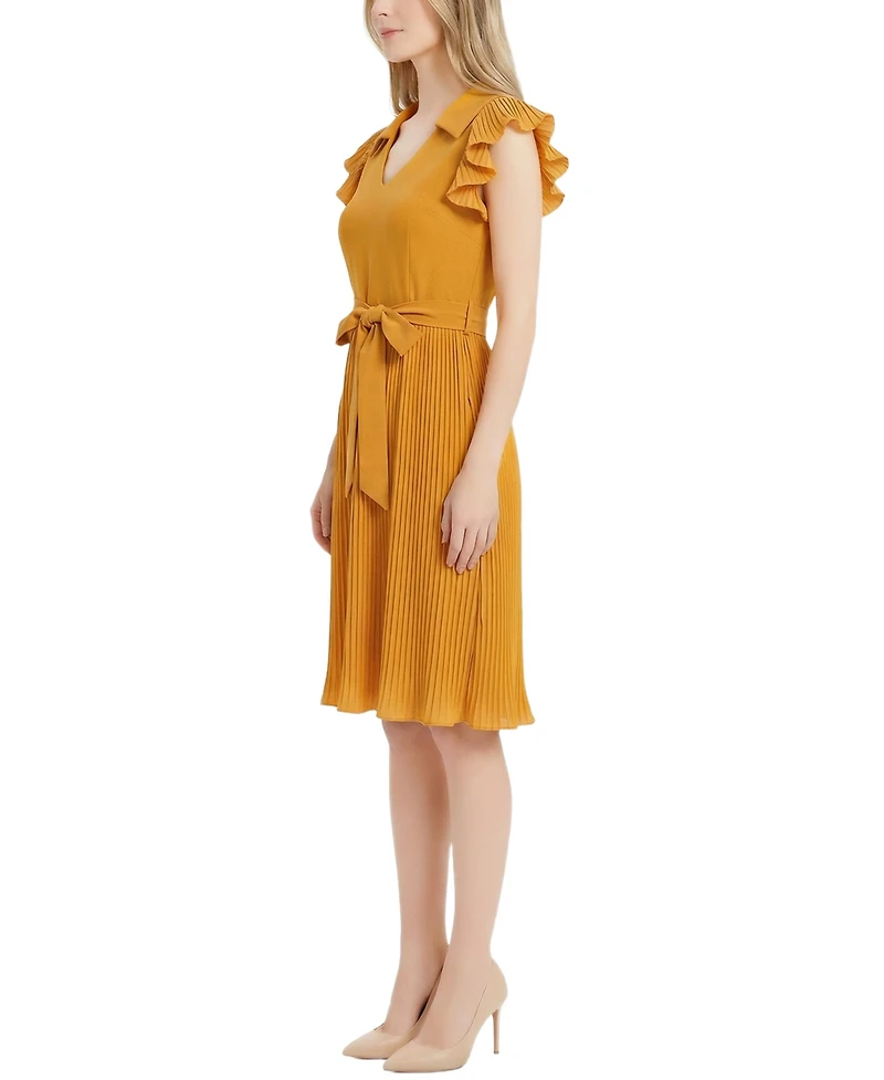 Ny Collection Petite Plisse Pleated Short-Sleeve Dress