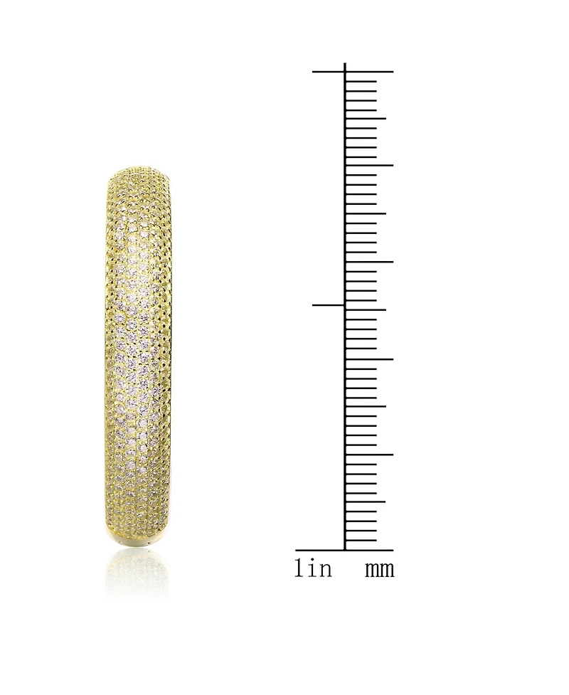 Ra Rhodium Plated Clear Round Cubic Zirconia Pave Hoop Earrings