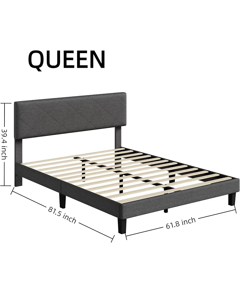 gaomon Queen Bed Frame with Upholstered Headboard, Wooden Slats, Easy Assembly, Noise Free