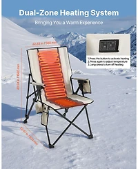 Mecale Heated Camping Chair, High Back Folding Chair with 3 Heat Settings, Padded Seat, Armrests & Cupholder, 260 lb Capacity