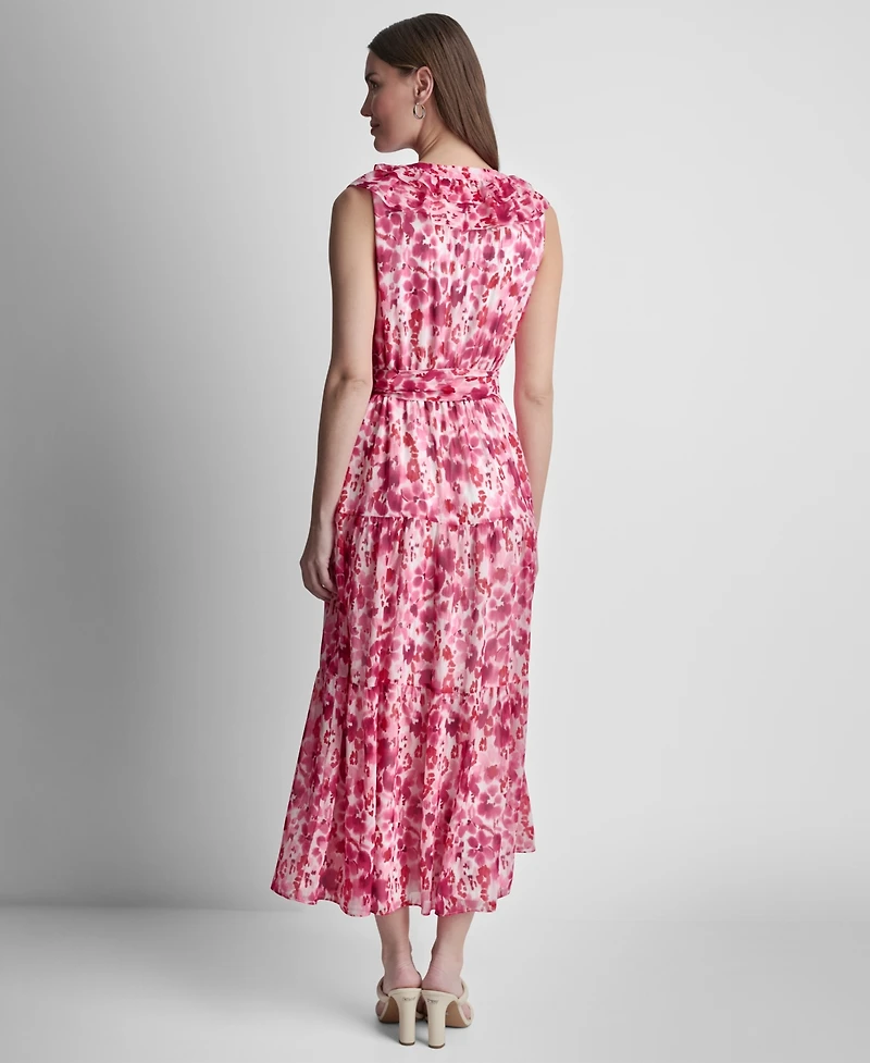 Dkny Women's Sleeveless Ruffle V-Neck Dress