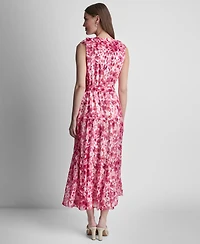 Dkny Women's Sleeveless Ruffle V-Neck Dress