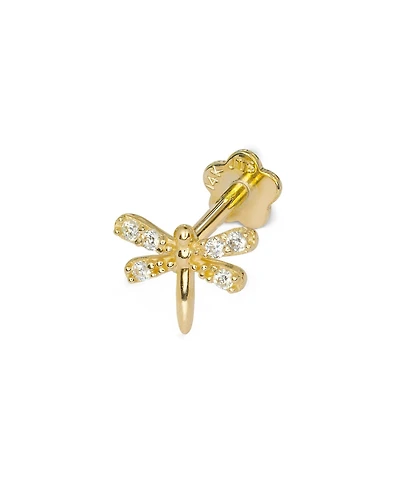 Curata Jewelry Solid 14k Gold 18G 7mm Cubic Zirconia Dragonfly Labret Cartilage Stud