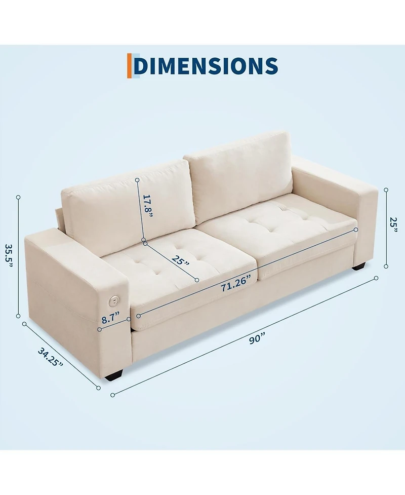 gaomon 90" Oversized Cloud Couch, 114 Pounds Mid Century Chenille Sofa