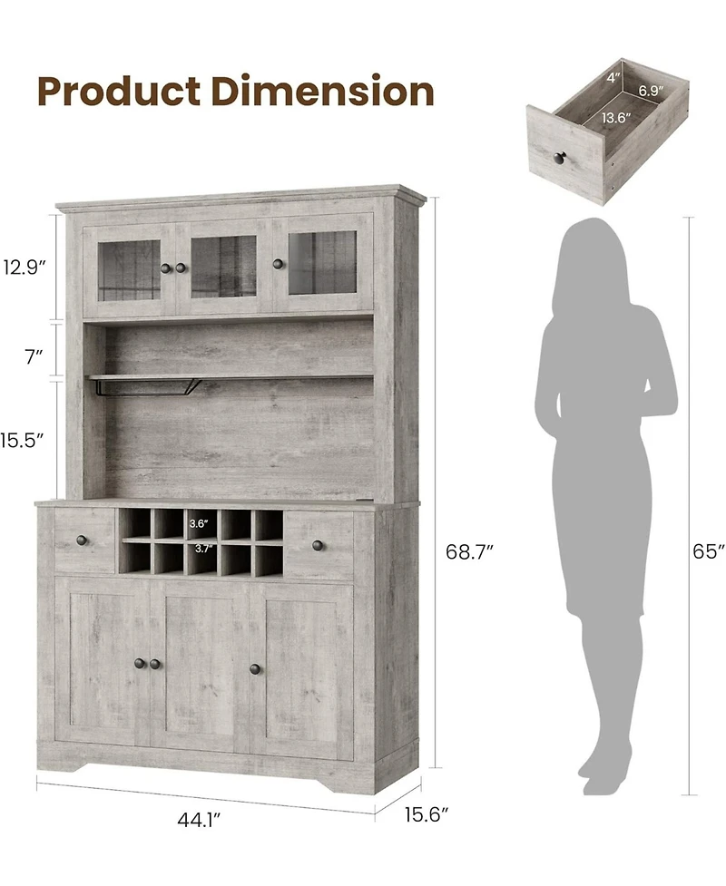 gaomon 68.7 " Pantry Cabinet with Led Light and Charging Station, Kitchen Storage Countertop
