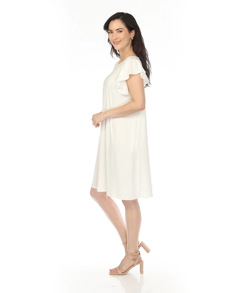 White Mark Women's Crew Neck Ruffle Sleeve Dress
