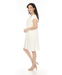 White Mark Women's Crew Neck Ruffle Sleeve Dress