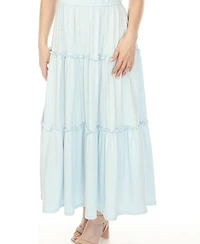 White Mark Women's Square Neck Short Sleeve Tiered Dress