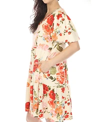 White Mark Women's V-Neck Tropical Flower Short Sleeve Dress