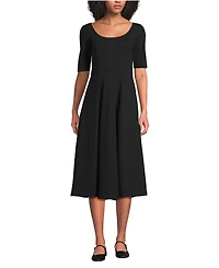 Lands' End Women's Starfish Elbow Sleeve Midi Fit and Flare Dress