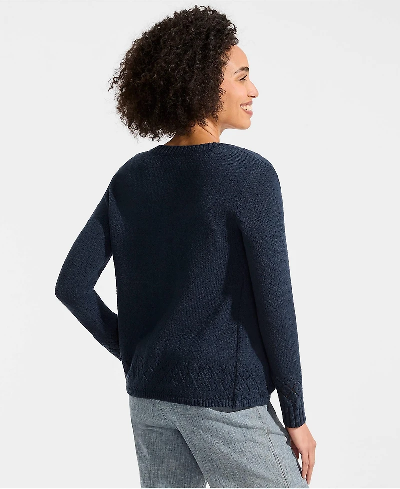 Lands' End Women's Pointelle Crew Neck Cardigan Sweater