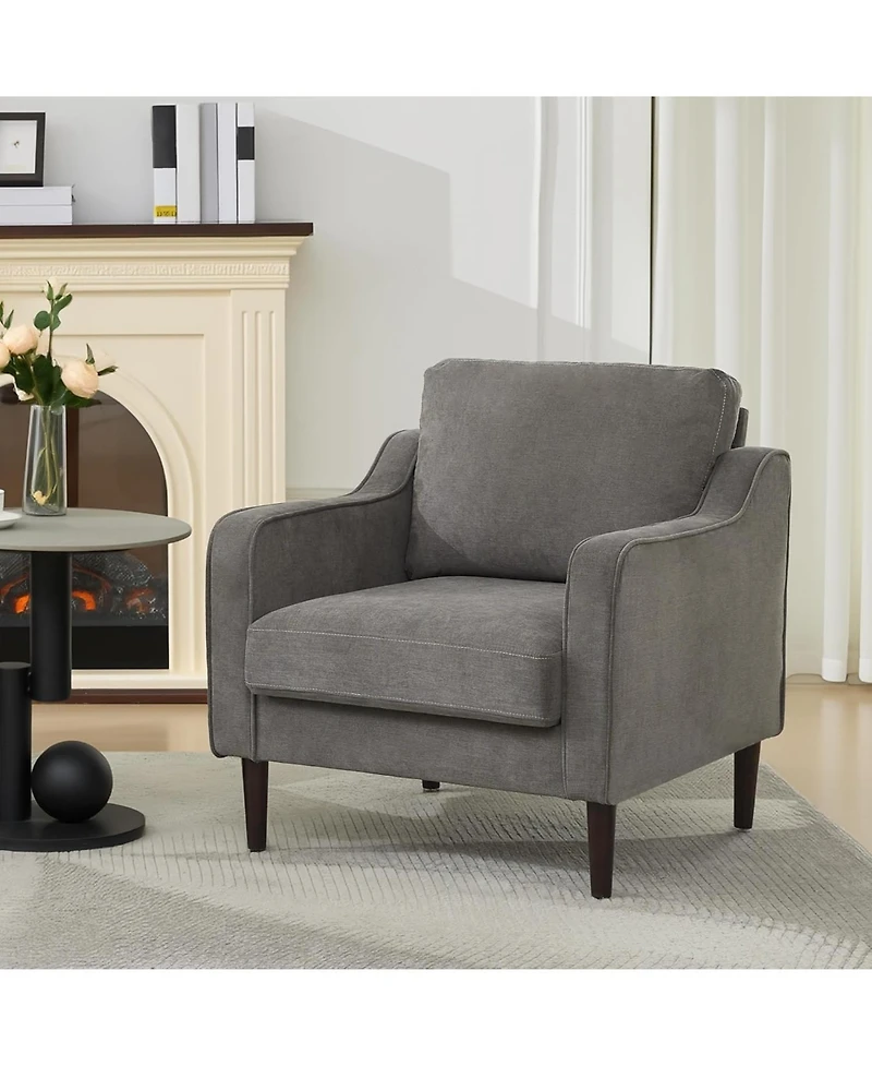 gaomon Mid-Century Modern Accent Chairs,Modern Linen Fabric Armchair for Living Room,Comfy Sofa Chairs with Scooped Arms