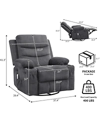 gaomon Recliner Chair Nursery, Oversized Manual Reclining Rocking Chair, 360 Swivel Glider with Cup Holder, Massage and Heat Recliner