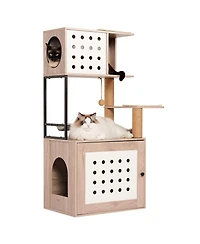 Cozito All-in-One Cat Tree with Litter Box Enclosure, Hammock, Bed, Feeding Station, and Scratching Posts