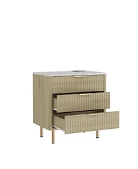 Rainsken Vertical Striped 3-Drawer Nightstand, Smart Bedside Table with Night Light and Charging Station for Bedroom, Living Room, Office