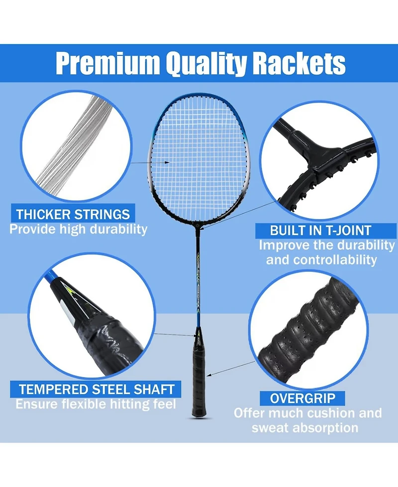Magicorange Badminton Rackets Set of 4 for Backyard Games Includes 4 Racquets 4 Nylon Shuttlecocks 4 Grip Tapes and Carrying Bag for Adults