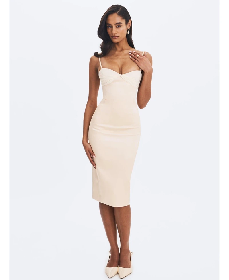 Miss Circle Women's Gracie Butter Ruched Satin Midi Dress