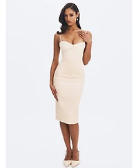 Miss Circle Women's Gracie Butter Ruched Satin Midi Dress