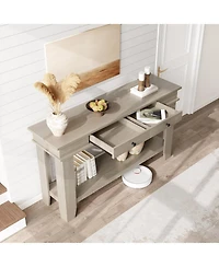 gaomon 54" Long Console Table, Wooden Entryway Table with 2 Drawers & Open Storage Shelf, Sofa Behind Couch, Farmhouse Entry Foyer
