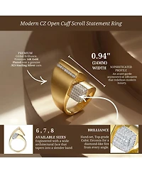 Sterling Silver 14k Gold Plated Cubic Zirconia Modern Open Cuff Scroll Ring