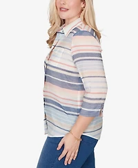 Alfred Dunner Women's Port Side Textured Stripe Button Front Top
