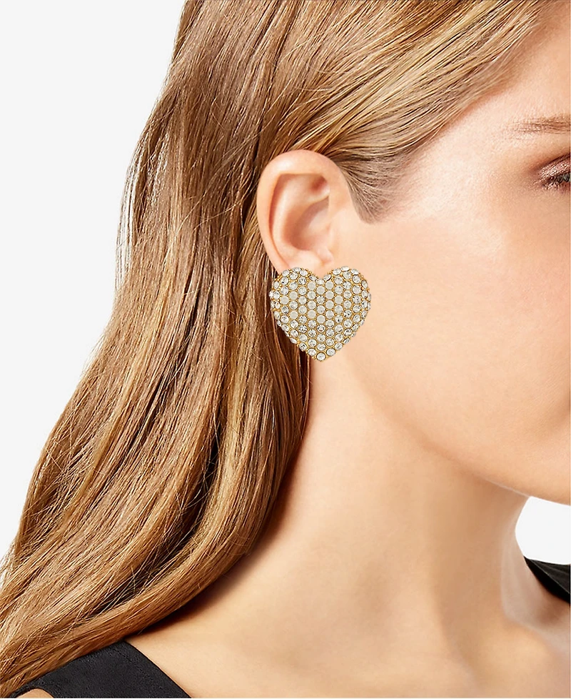 Guess Glass Stone Heart Stud Earrings