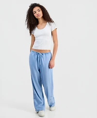 Indigo Rein Juniors' Chambray Eyelet-Hem Drawstring Pants